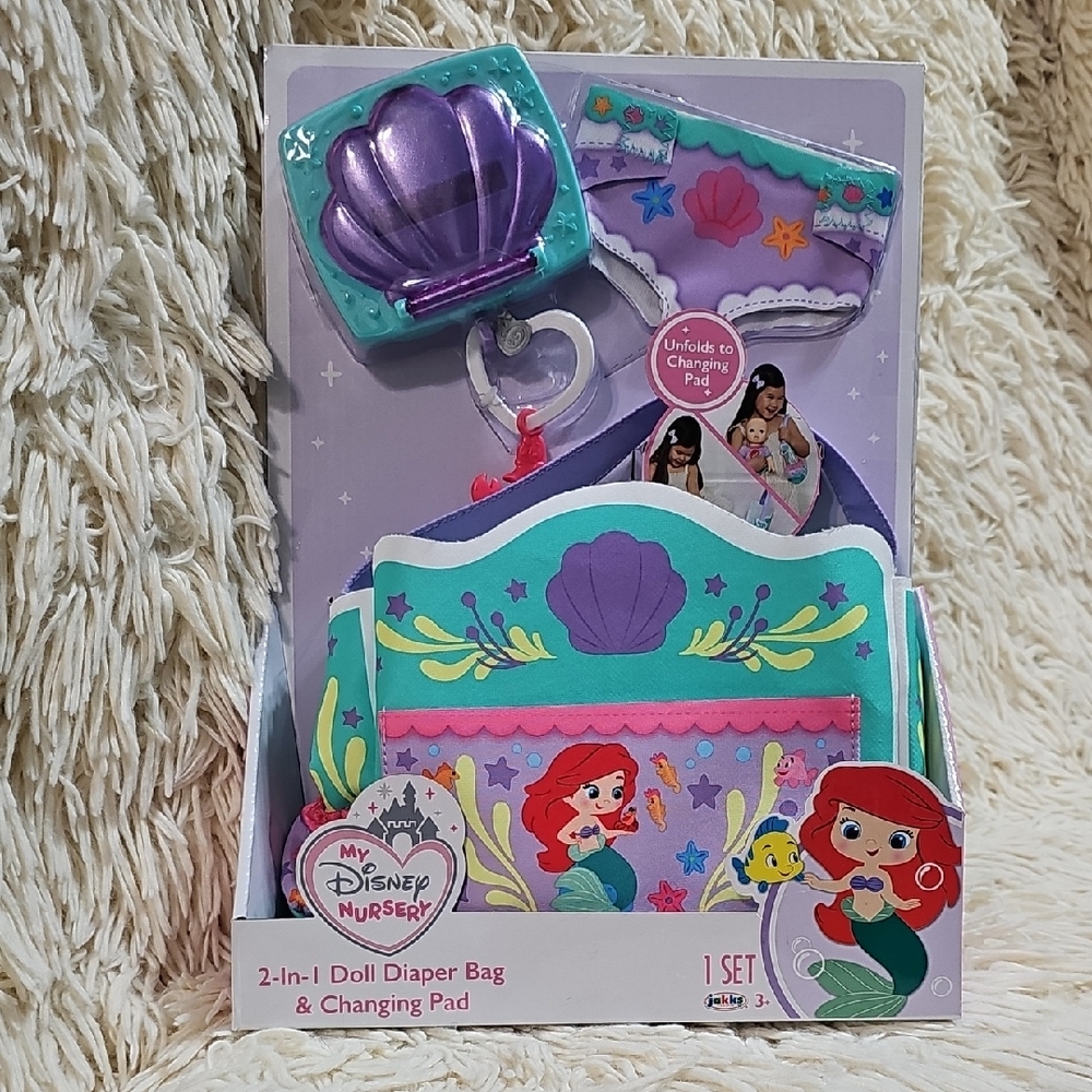 Disney My First Ariel Doll Diaper Bag & Changing Pad Set - Purple and Green